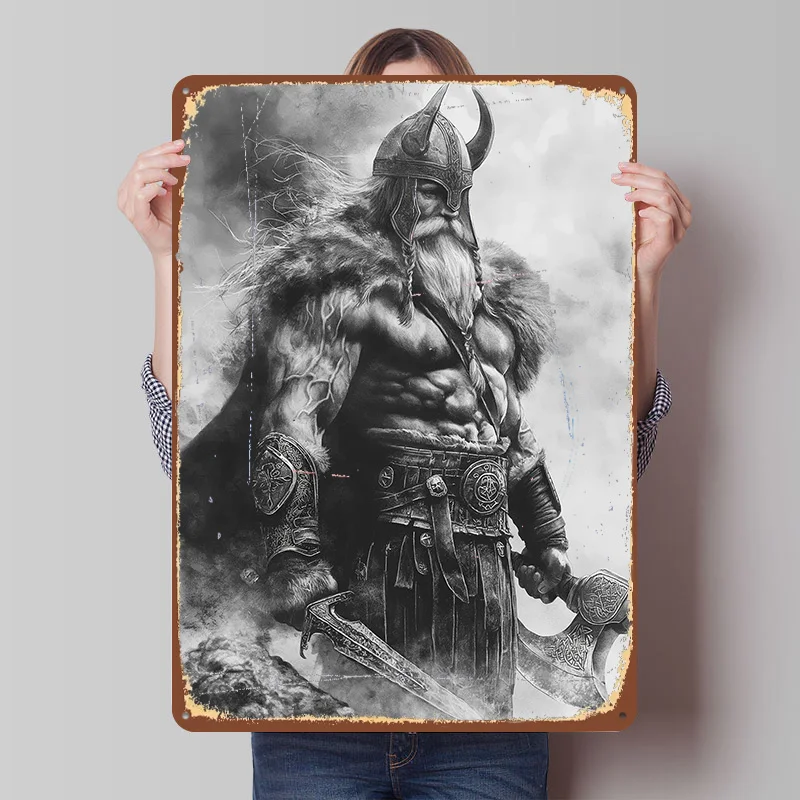 Viking on The Battlefield Blechschild-Poster, individuelle Wandkunst, Retro-Vintage-Metallschilder für Zimmer, Heimdekoration, Schreibtischdekoration