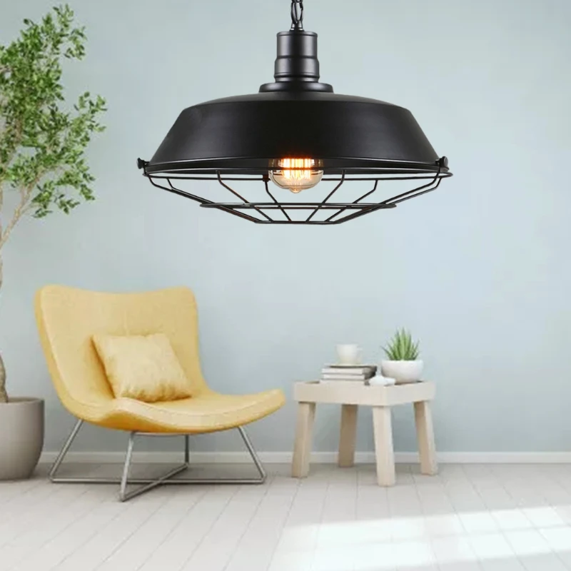 Vintage suspension abat-jour lumière industrielle rétro fer suspendus plafonniers E27 lustre abat-jour Dropsale