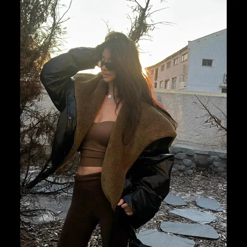 

Fashionable and High-end Large Collar Cotton Jacket for Women's Winter New Commuting Style Motorcycle Coat Female Clothing