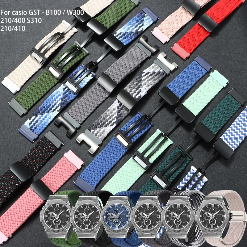 

Modified watch strap for Casio GST-B100 gstW300/400G/S310 Stretch nylon watchband Magnetic clasp with adapter Replace Wristbands