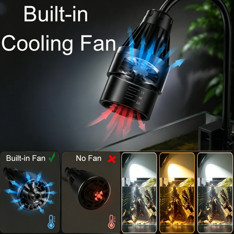 USB  LED Aquarium Spotlight Clip-on 3-Color with Cycle Timer & Cooling Fan 15°-60° Adjustable Focus for Fish Tank 10W 14W 16W