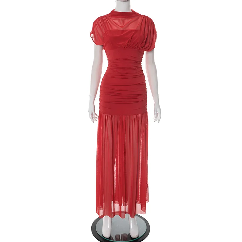 

Sexy Ruched High Low Long Formal Party Dress Red
