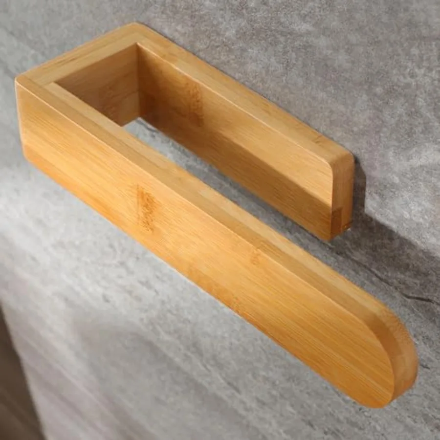

Towel Holder - Self Adhesive Towel Rack, Decorative Natural Wooden Towel Rail for Bathroom, 8 Inch Wall Mounted Towel Bar for K