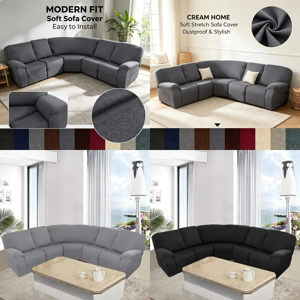 7-Piece 5Seat L Shape Velvet Stretch Recliner Corner Sofa Covers for Sectional Sofa Set Reclining L Shape Sofa Slipcovers