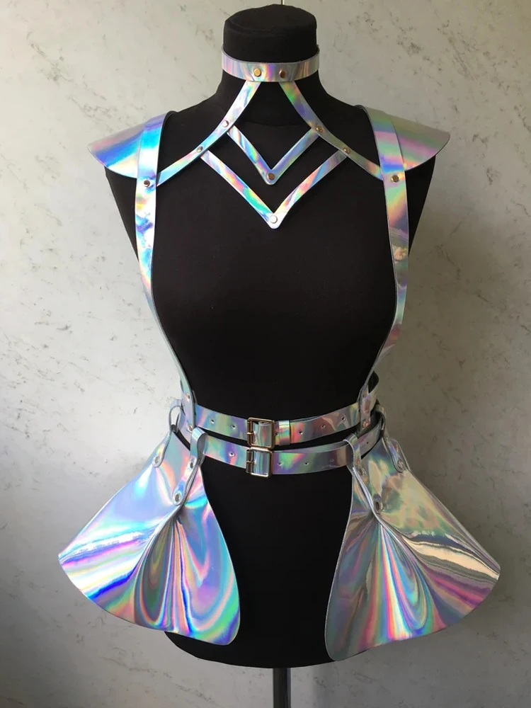 

Голографическая красочная юбка на подтяжках, пояс для выпускного вечера, женский костюм для косплея, концертная певица, киберпанк, сценический костюм, блестящая сценическая юбка для вечеринки 2025
