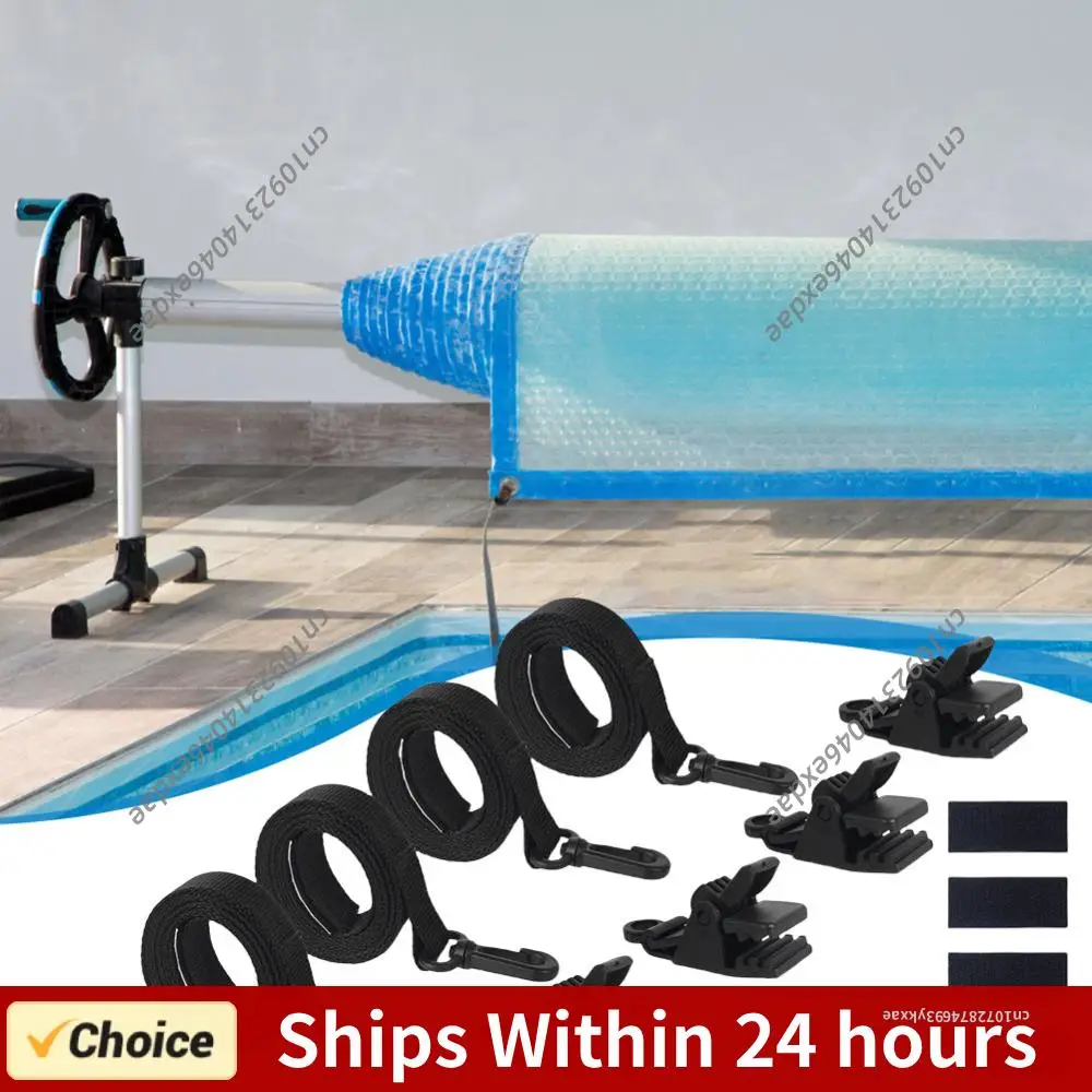 

24 Pcs Swimming Pool Solar Cover Straps and Clips Including 8 Straps with Hooks 8 Clips & 8 Fastener for In-Ground Swimming Pool