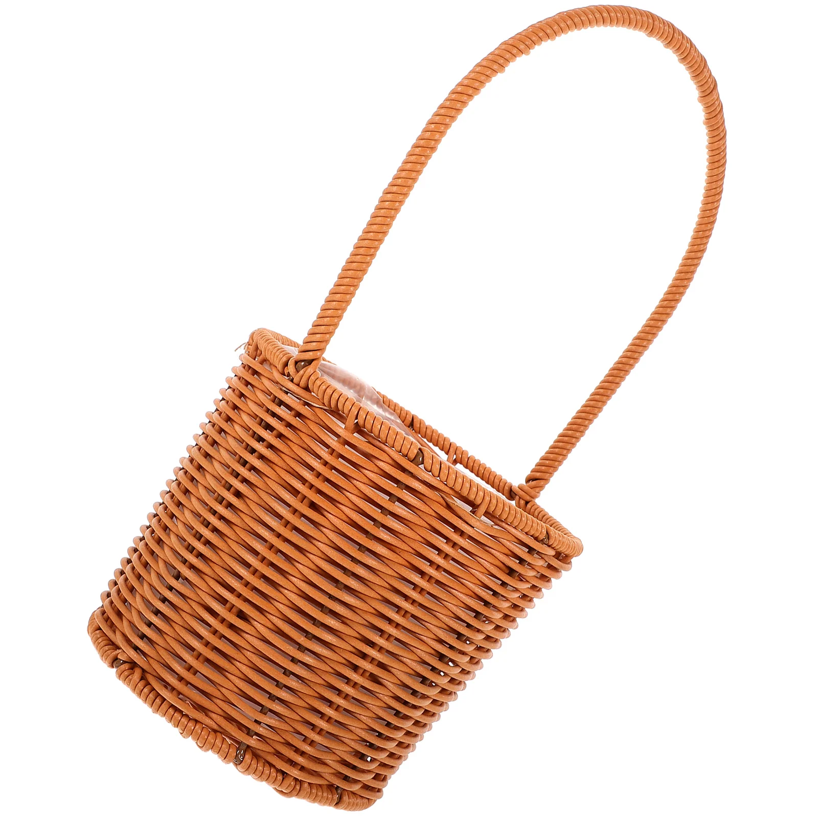 

Retro Handbasket Small Round Woven for Flower Arrangement Wedding Bridesmaid Storage Portable Picnic Basket Handmade Fruit Snack