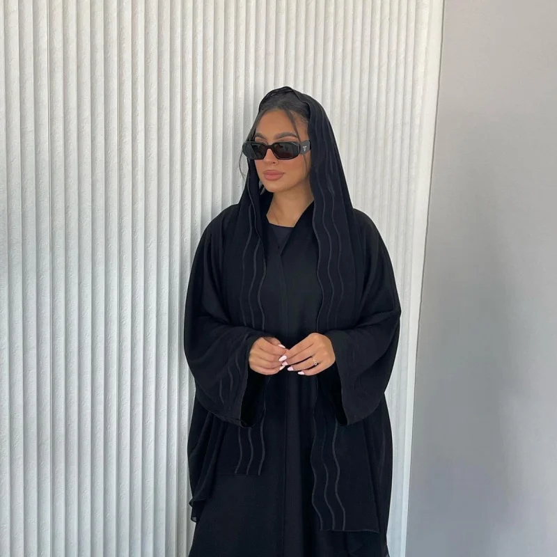 Abaya Women Black Gray Open Khimar Abayas With Hijab Prayer Outfit Muslim Kaftan Kebaya Elegant Cardigan Islamic Robe Clothing