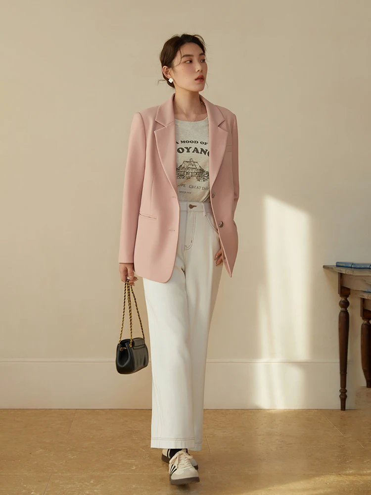 DUSHU Women Spring Blazer Simple Beige Casual Jackets Office Lady Loose Women Blazers Coat Female Solid Suit 2023 New Coats