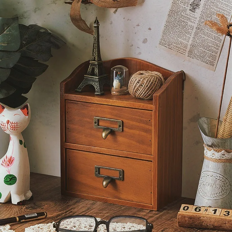 1 PC Vintage Wooden Drawer Organizer Multi Layer Desk Storage Box Compartment Divider Home Decorative Rack Practical Desk Gadget