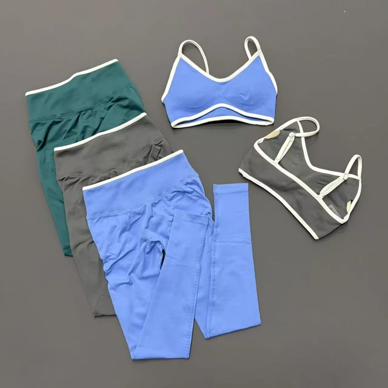 

Women 2Pcs Sports Set Seamless Yoga Halter Strappy Bra Butt Lift High Waist Leggings Workout Gym Fitness Outfit