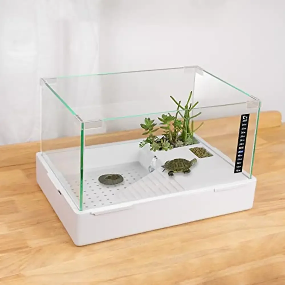 Adjustable Water Pump Filter Tortoise Tank with Full View Glass Material Easy Changing Functionality Aquarium Habitat Kit