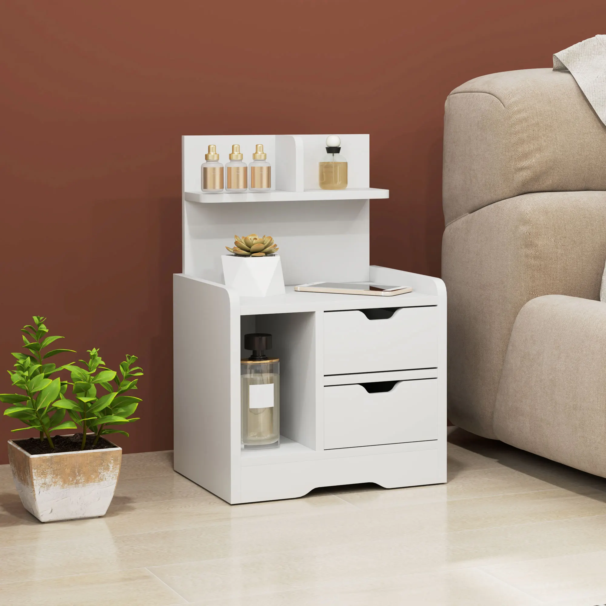 Comodino HOMCOM in truciolare-40L X 30W x 60H cm-Bianco