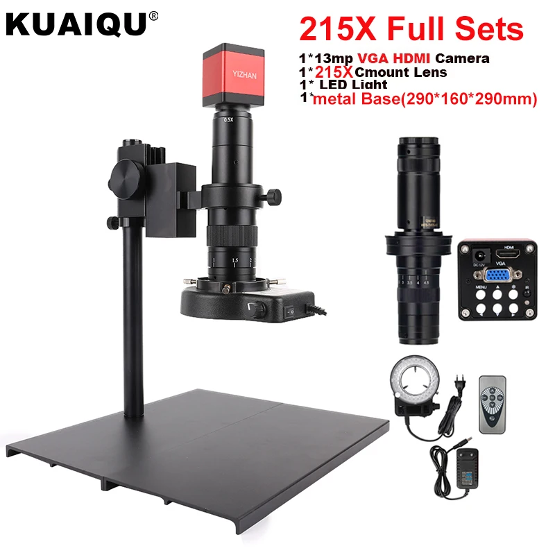 

13MP Video Microscope HDMI VGA Industrial Microscope Camera 1-130X/150X/215X Zoom C Lens For Soldering Repair Image Collection