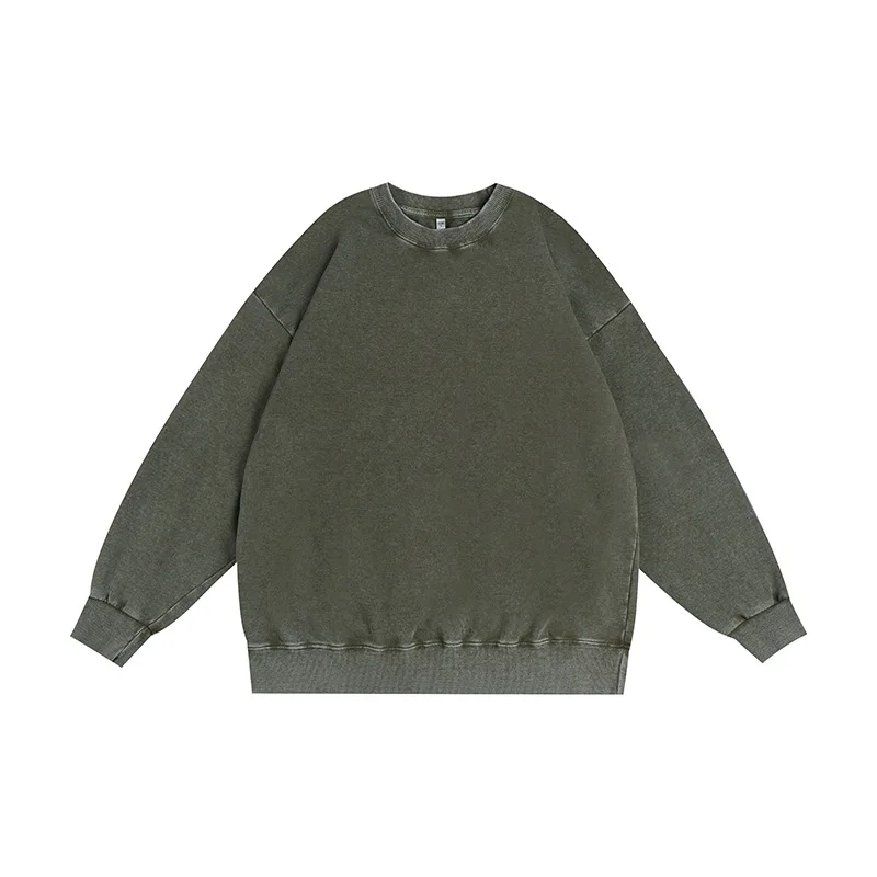 Vintage Washed Sweatshirt Custom Logo Cotton Mens Clothing Crew Neck Pullover Acid Wash DIY Logo/Text Print Sweatshirts