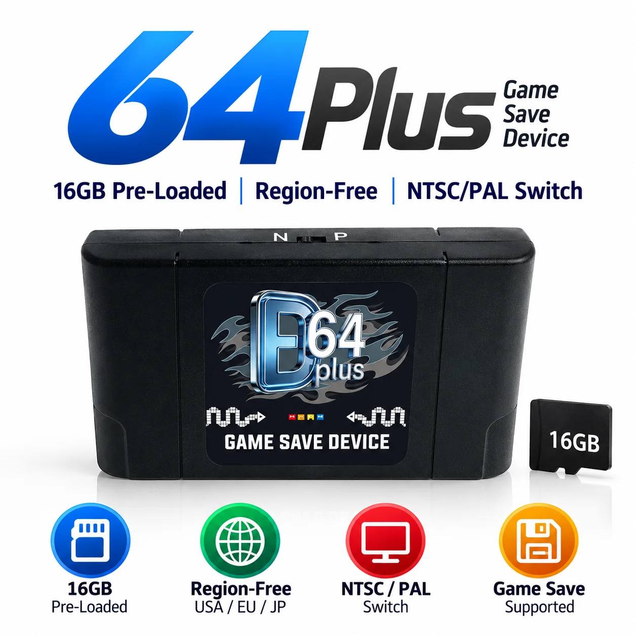 Retro 64 Plus 340 in 1 Card For N64 Video Console N/P Button Region Free NTSC PAL Game Cartridge With Retail Box 16GB TF Card