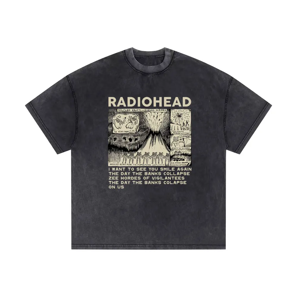 Washed Vintage Rock Band Radiohead T-shirt I Will See You in The Next Life Music Print T Shirts Men Casual Oversized Tshirt Tops