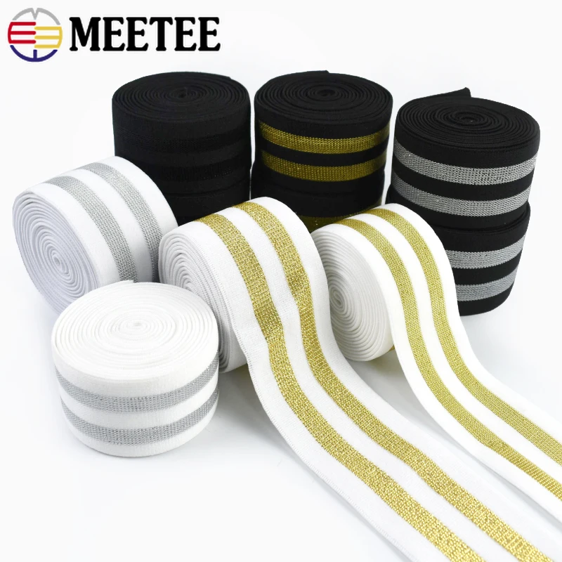 

2/5M 40/50mm Gold Silver Elastic Band for Bag Strap Pants Underwear Rubber Tape Waistband Stretch Ribbon DIY Sewing Accessorie