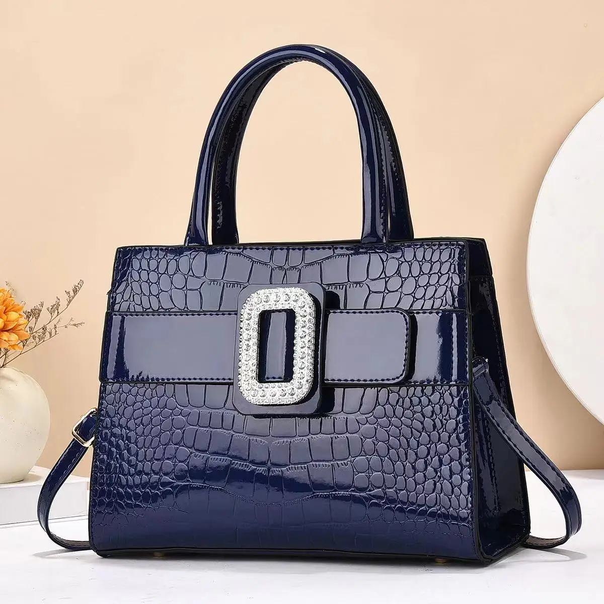 Handbag For Women, Stylish Crocodile Pattern Tote Bag, Color Contrast Crossbody Bag, Fashion Satchel Purse With Multi Pockets