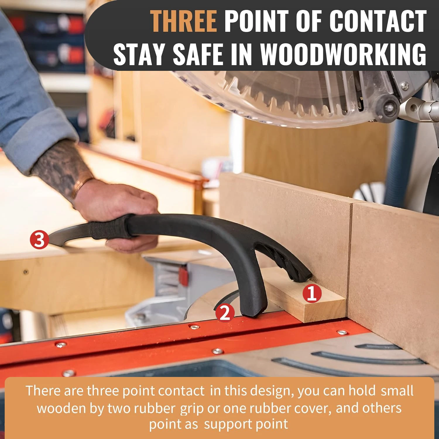 منشار ميتري اضغط للأسفل، مقبض دفع آمن لأعمال النجارة، مقبض مطاطي ناعم قابل للتعديل، عصا دفع لمناشير الطاولة في النجارة #3