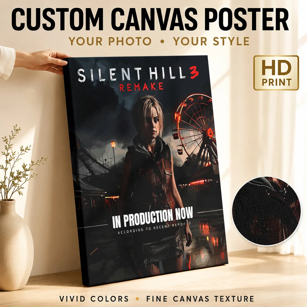 Silent Hill 3 Remake: Heather in Amusement Park Canvas Print Poster Custom Photo Modern Pop Culture Wall Art for Bedroom Decor
