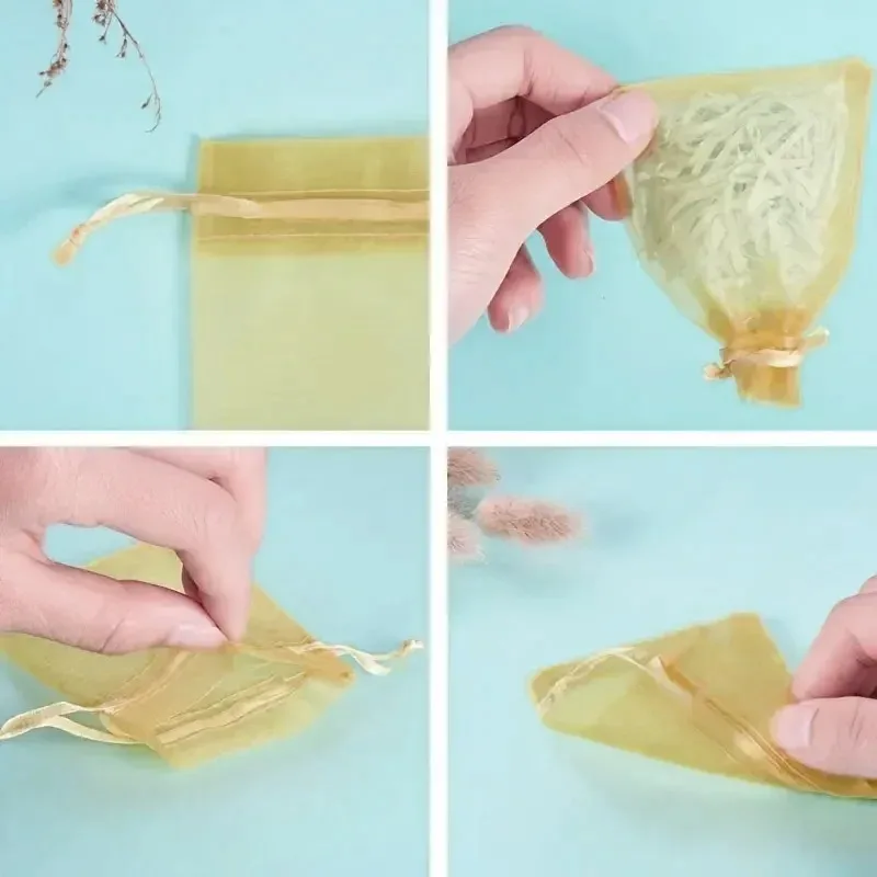 50PCS Solid Color Drawstring Mesh Bag Transparent Jewelry Packaging Bag Wedding Party Valentine's Day Gift Packaging