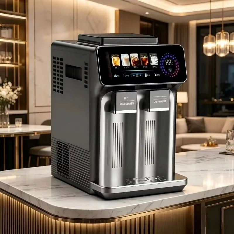 Silent Ice Maker,Stainless Steel Structure,Touch Screen Control,Adjustable Ice Thickness,Multifunctional Compact Device