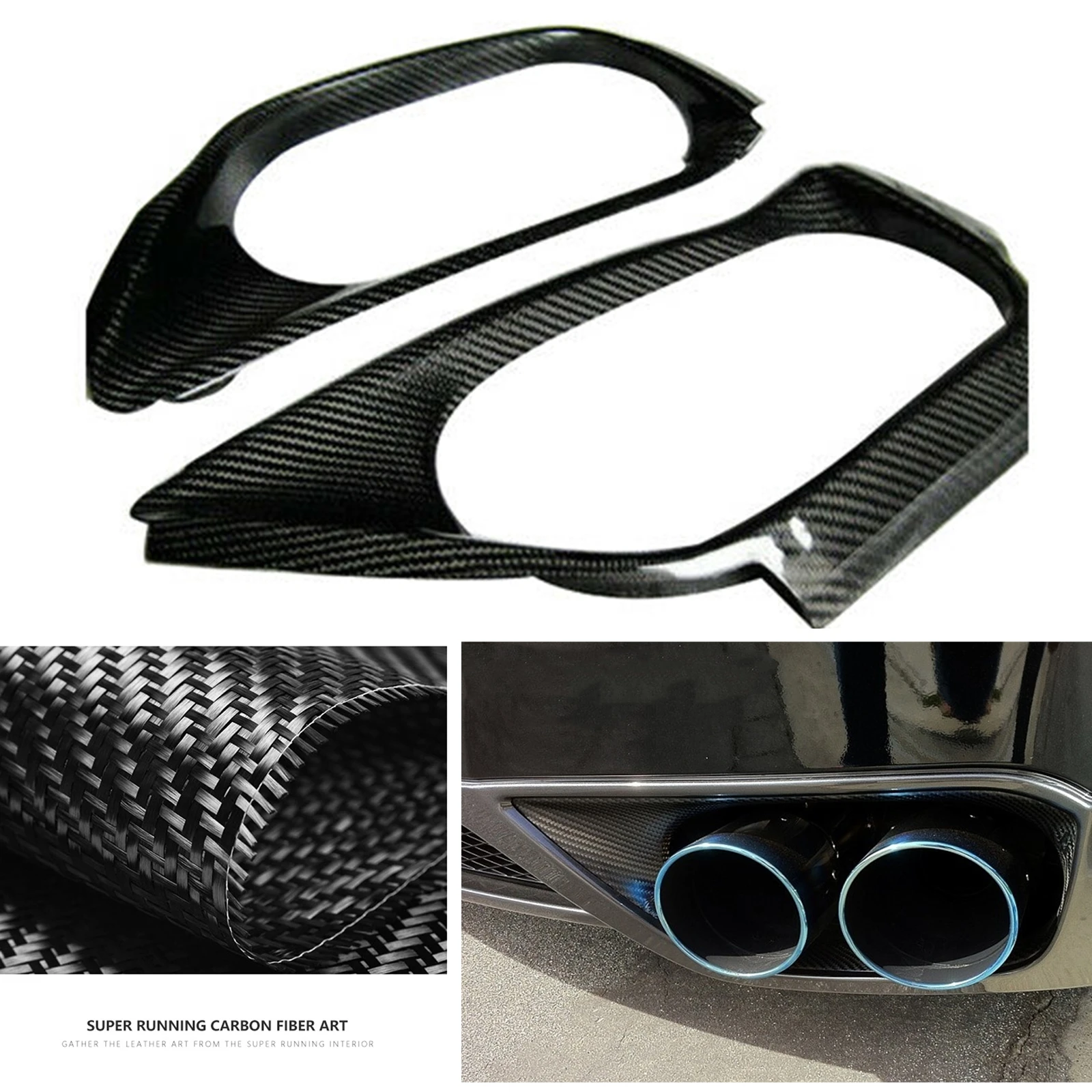 2PCS Carbon Fiber Rear Exhaust Muffler Tip Pipe Frame Cover Trim Air Outlet Vent Lid Strip For Nissan GT-R R35 2008-2016