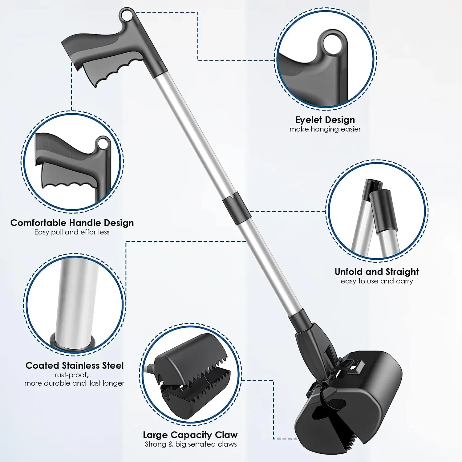 Ferramentas de limpeza para animais, quintal, coletor de coleta, metal, punho longo de 80cm, portátil, dobrável, colher de cocô para cães, novo