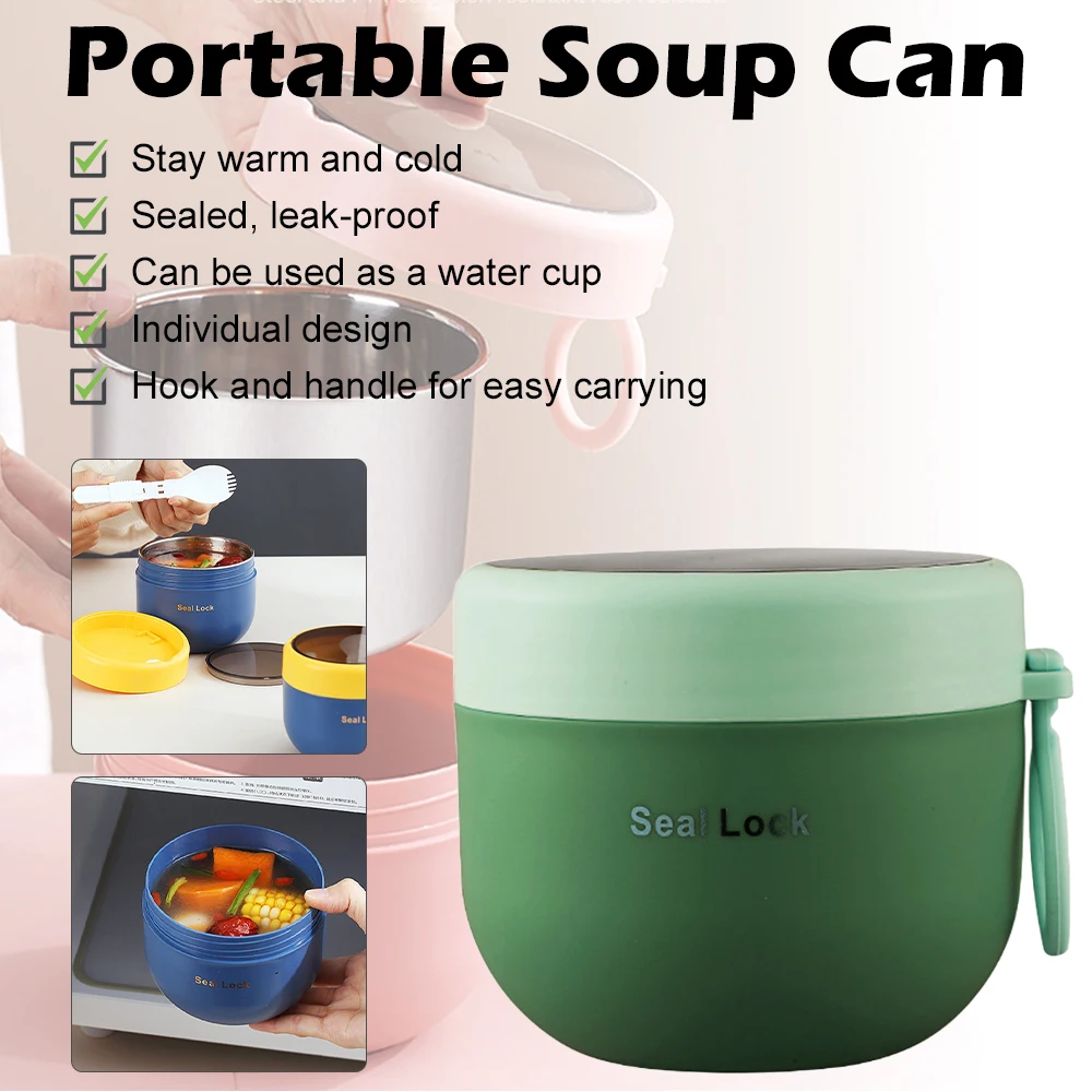 

600ml Mini Portable Thermal Lunch Box Leak Proof Food Container Stainless Steel Vaccum Soup Cup Insulated Bento Box with Spoon