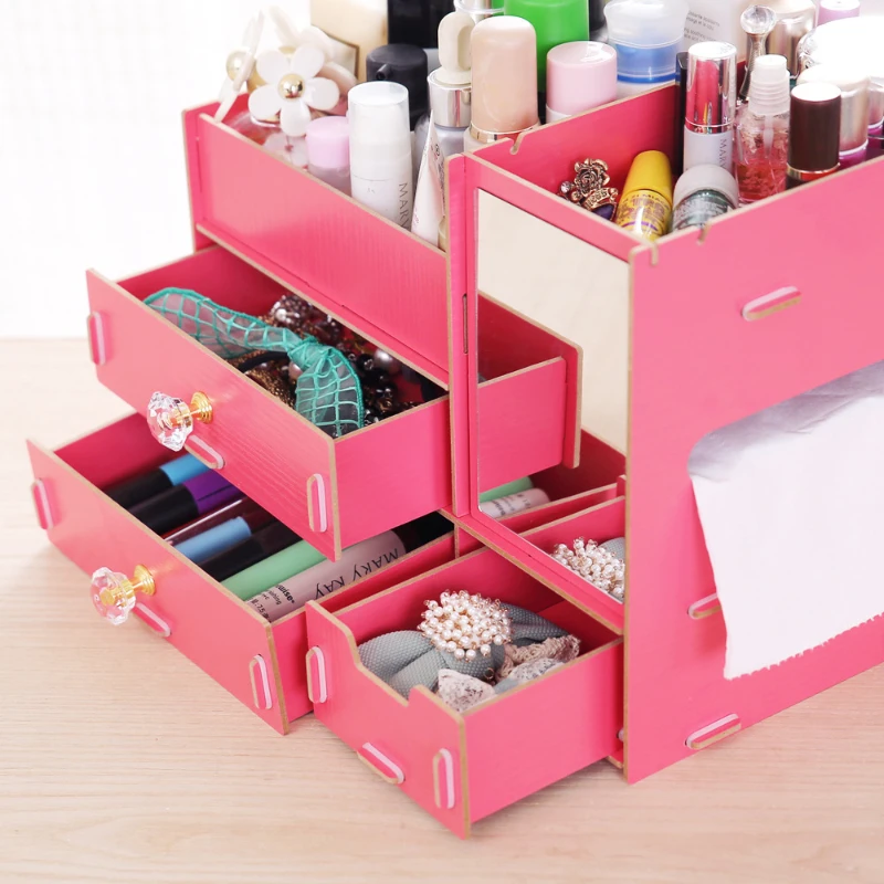 Wooden Jewelry Box Large Skin Care Products Cosmetics Drawer Type Desktop Storage Box Multifunctional Display Stand