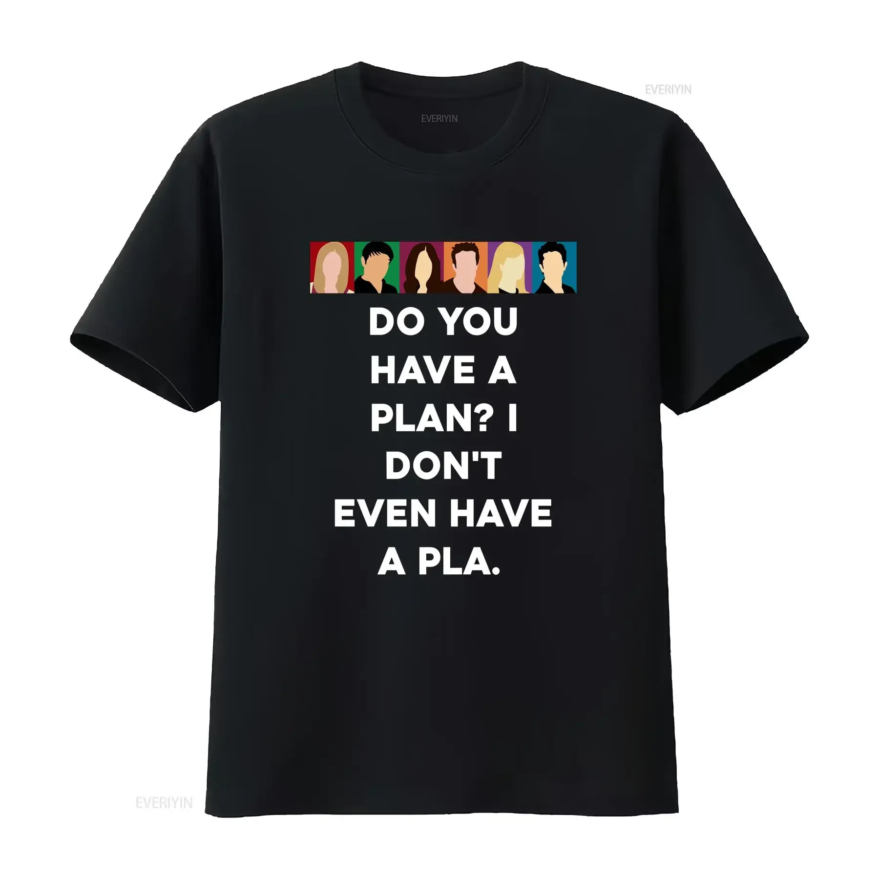 Camiseta Vintage Lavada com Estampa Gráfica 'Do You Have A Plan I Don't Even Pla Friends Face Tv Fan', Estilo Masculino, Respirável e Casual