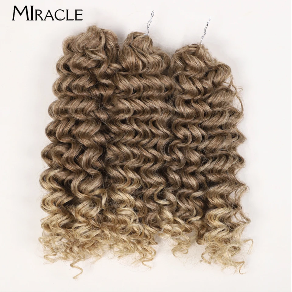 MIRACLE-Cabello sintético ondulado de ganchillo Afro rizado, trenzas de ganchillo, Rubio degradado, extensión de cabello trenzado de 12 pulgadas, cabello falso