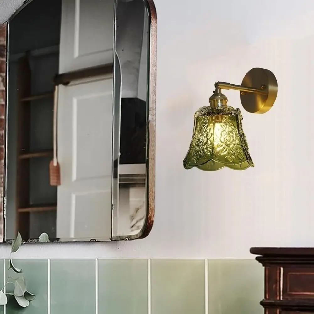 

Flower Design LED Wall Light Green Glass Wrought Iron Bedside Wall Lamp Energy Saving E26/E27 Base Nordic Wall Lamp Bathroom