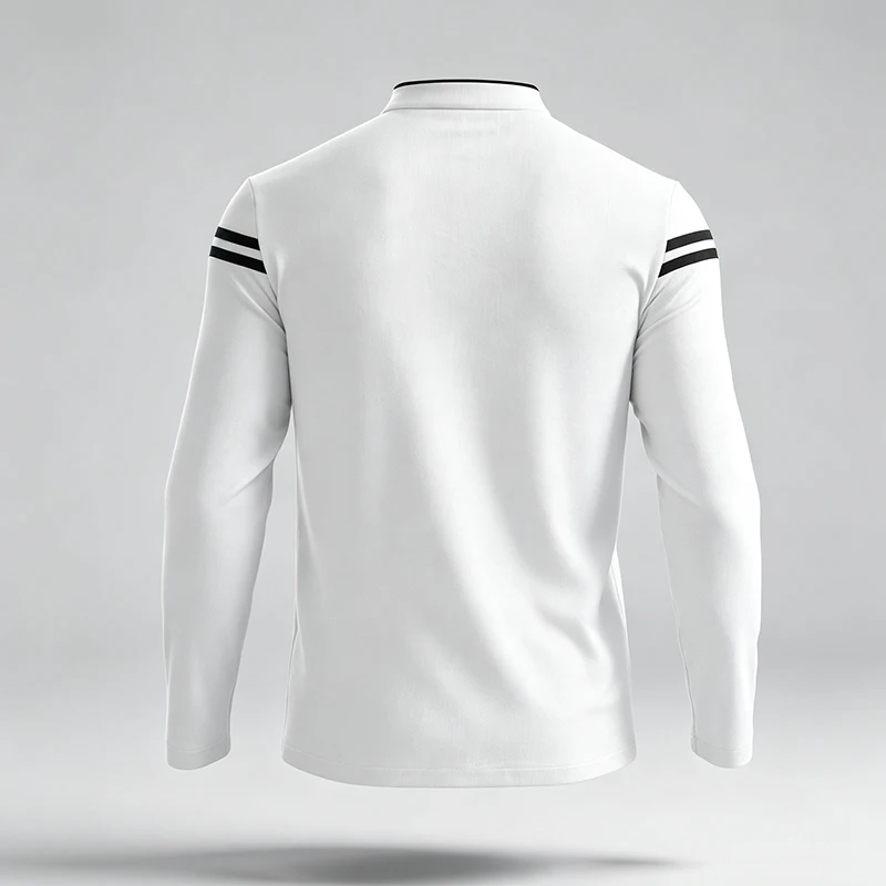 Herren-Poloshirt mit langen Ärmeln, Stehkragen, Knopfleiste und Streifenmuster – ideal für Reisen, Einkäufe und den Alltag. – Detail 12
