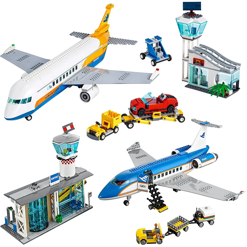 

City Plane Station Passenger Aeroplane Building Blocks Airport Passenger Terminal Model Enducational Assemble Bricks Toys Gifts