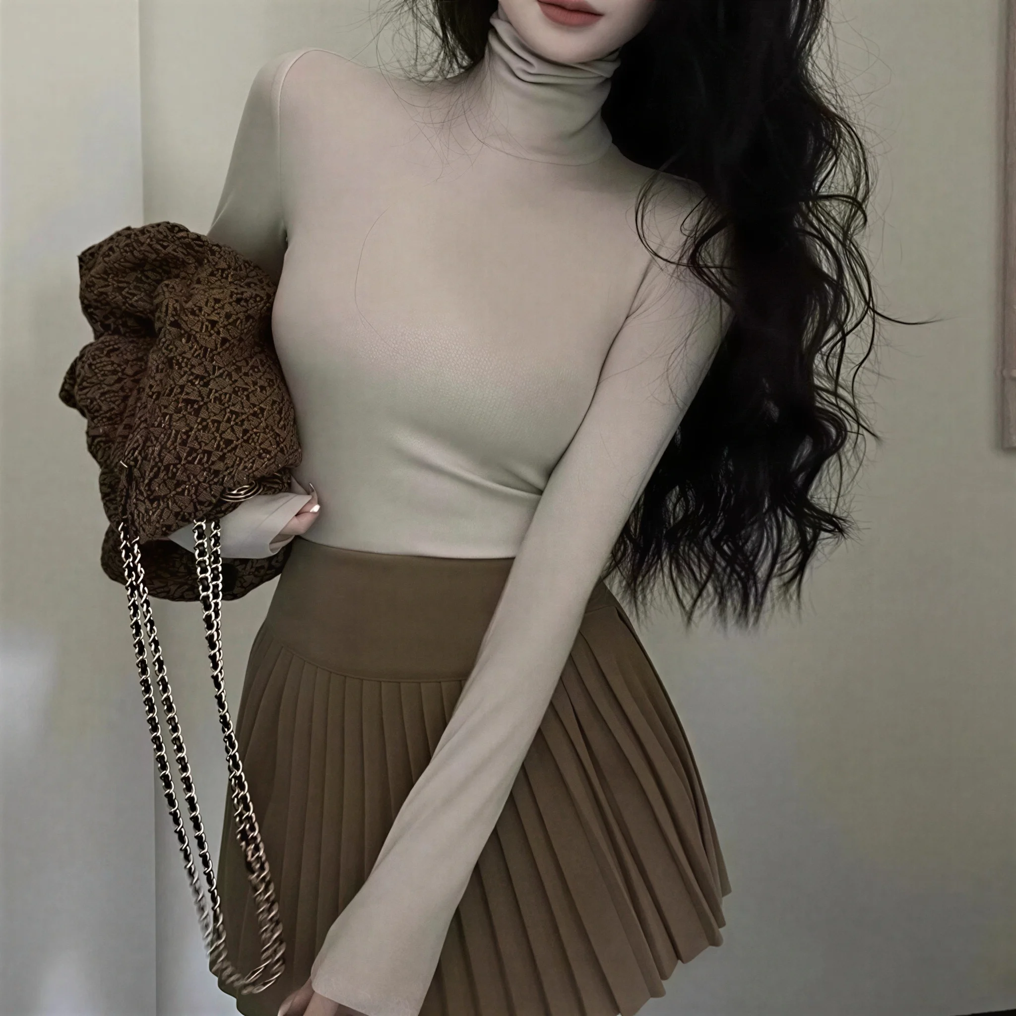 Women Turtleneck Thermal Lingerie Fleece Lined Slim Fit Long Sleeve Base Layer Top Winter Warm Cozy InnerWear Fashion Streetwear