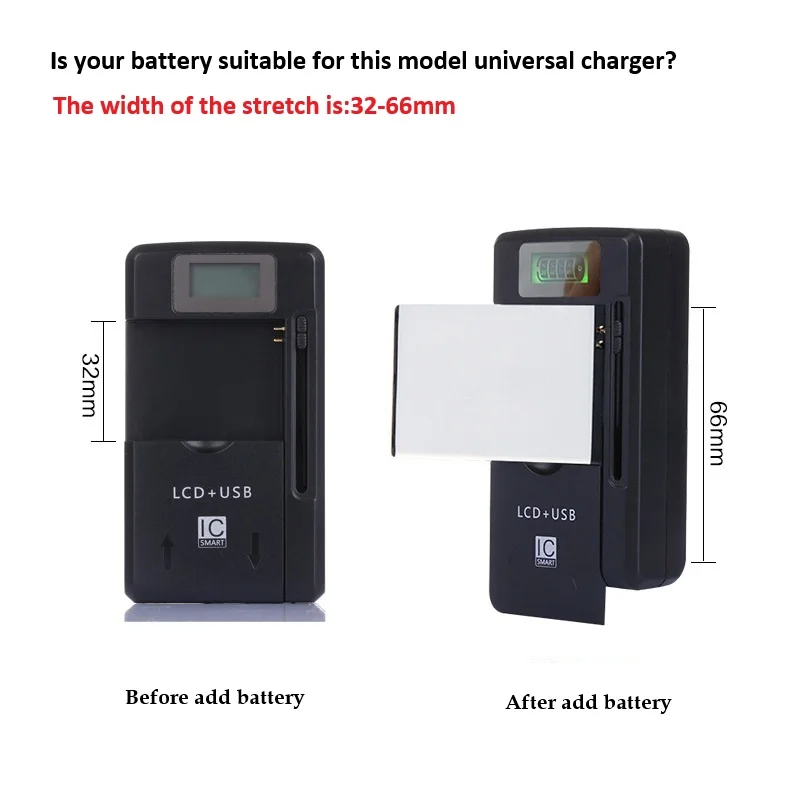 Universal Battery Charger LCD Indicator Screen For Cell Phones with USB-Port EU US Plug for 32-66mm Mobile Phone Li-ion Battery