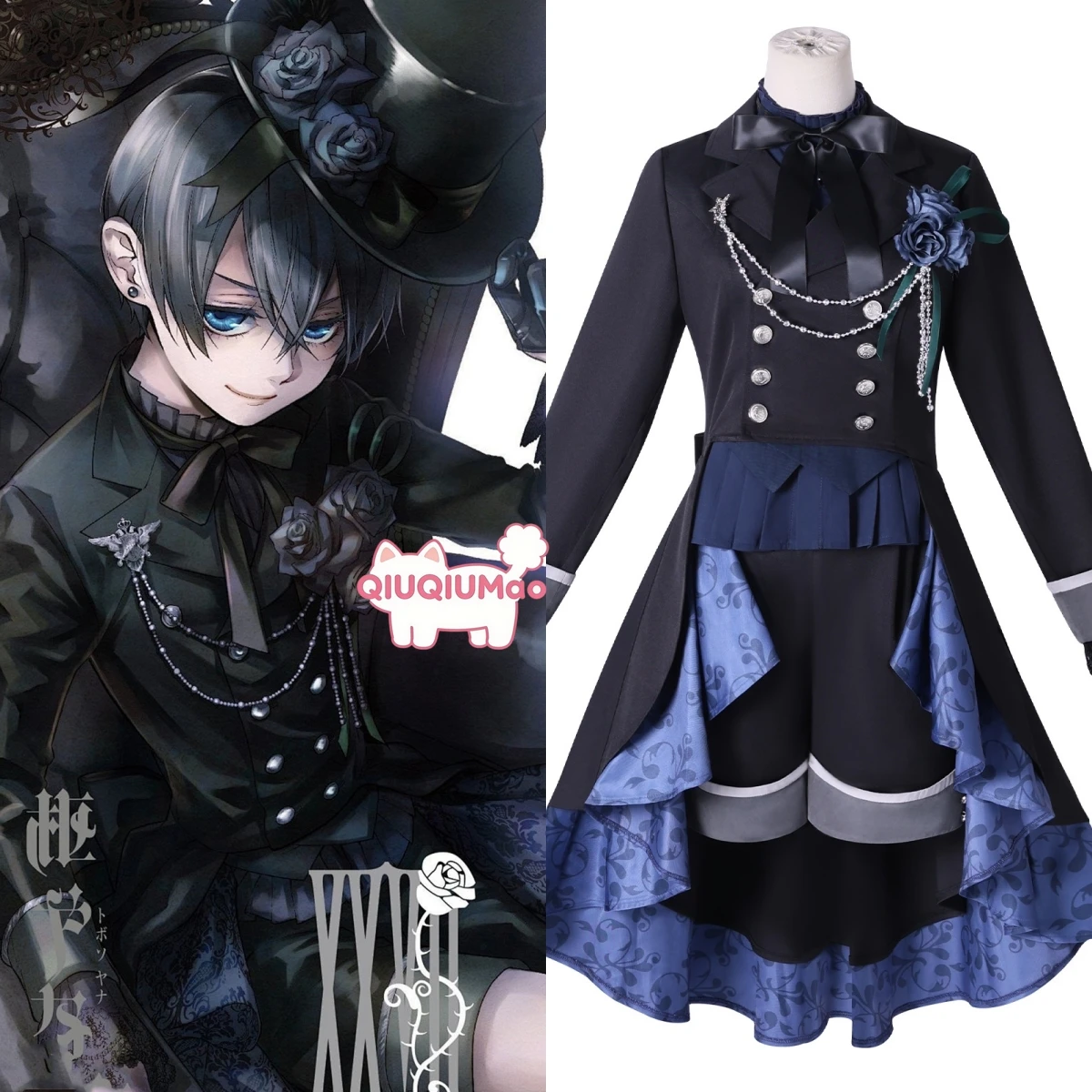 

Black Butler Cosplay Costume Anime Ciel Phantomhive Role Playing Black Rose Ciel Outfit Forwomen Comic Con Halloween Party Suits