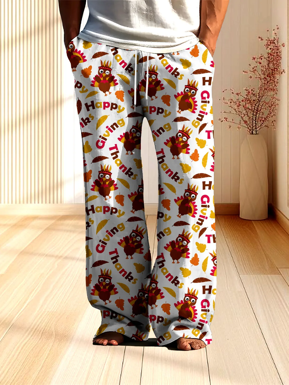 

Men's pants 2025 3Ddigital printing，holiday turkey pattern men's spring and autumn pants thin quick drying fadeless casual pants
