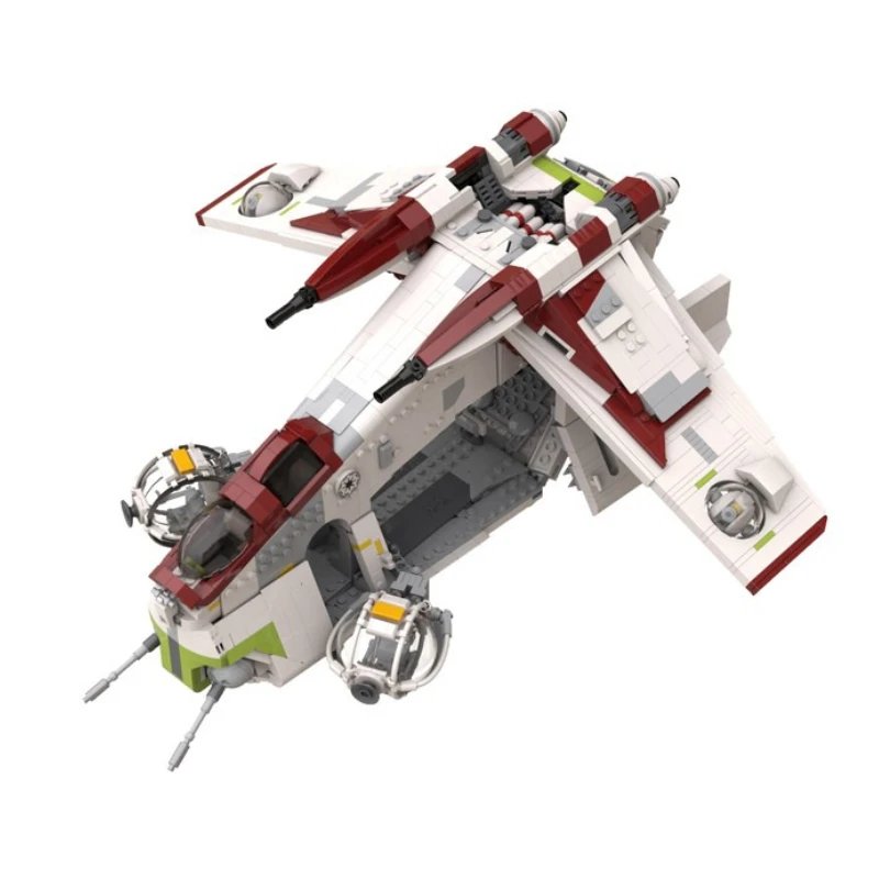 

MOC Building Blocks Toy - Republic Twin-Rotor Gunship Model, LAAT/i Inspired Assault Transport, Galactic War Era Dropship