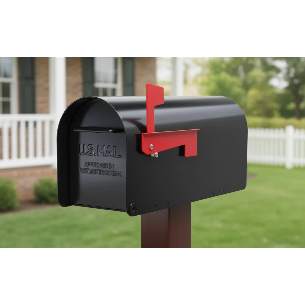 

Large Capacity Black Steel Mailbox, Weatherproof Rust-Resistant Post Mount for Home Security