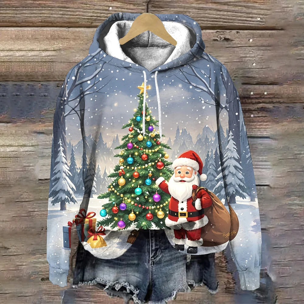 Cute Cartoon Santa Print Fashion Christmas Women Clothing Tops Trend Women's Pullover Hoodies 2024 New Women's Sweatshirts