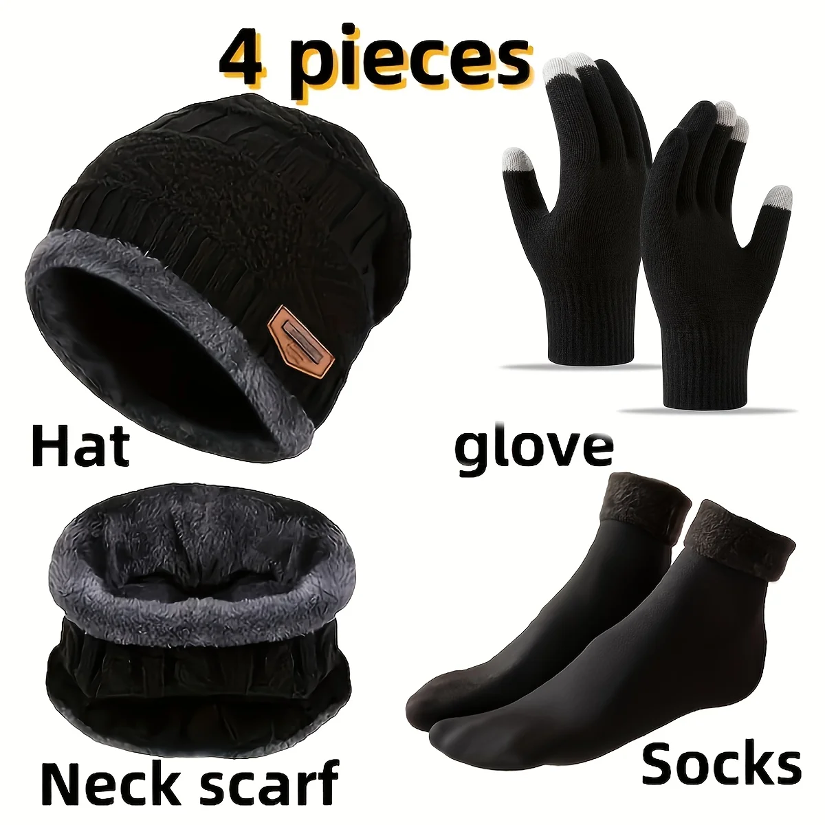 Conjunto de Inverno Masculino: Cachecol Quente, Luvas e Gorro (4 Peças), Cachecol Protetor para Exterior, Gorro de Malha Sky