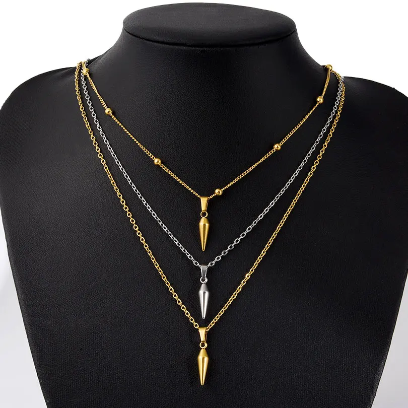 1 unidad de collares de acero inoxidable con remaches de Hip Hop para mujer, collares con colgante puntiagudo, Collar de cono Circular Vintage para Club nocturno, joyería para Hombre