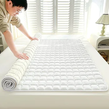 1pc Soft Mattress Anti-Skid Thin Bed Mat Solid Color Mattress Topper Home Bed Linen Skin-f