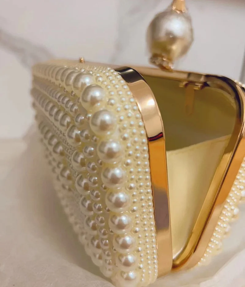 Fashion Women Shell Bag White Pearl Shoulder Chain Square Clutch Evening Bag Factory Real Photo