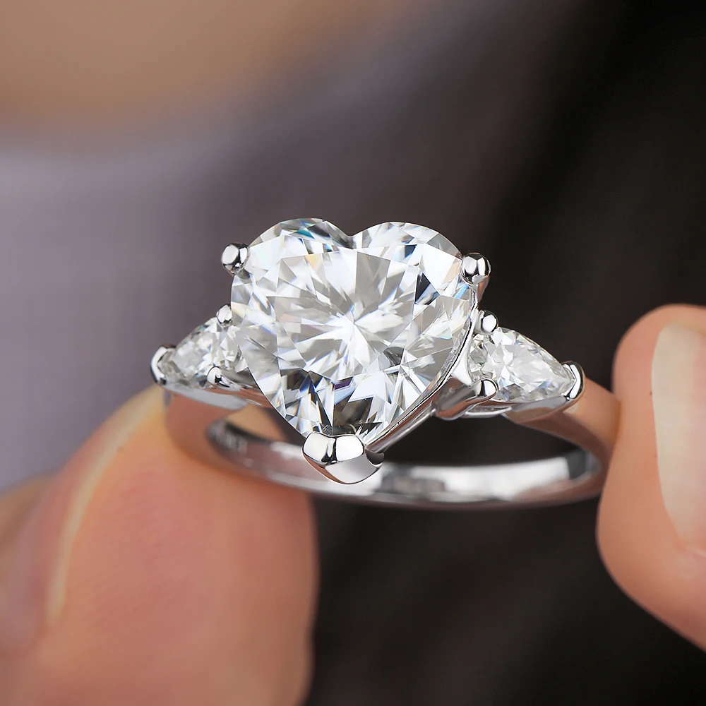 NKHOG 1/2/3/4CT Heart Shape Moissanite Rings For Women S925 Silver Three Diamond Wedding Gifts Band 18K Plated Pass Test Jewelry