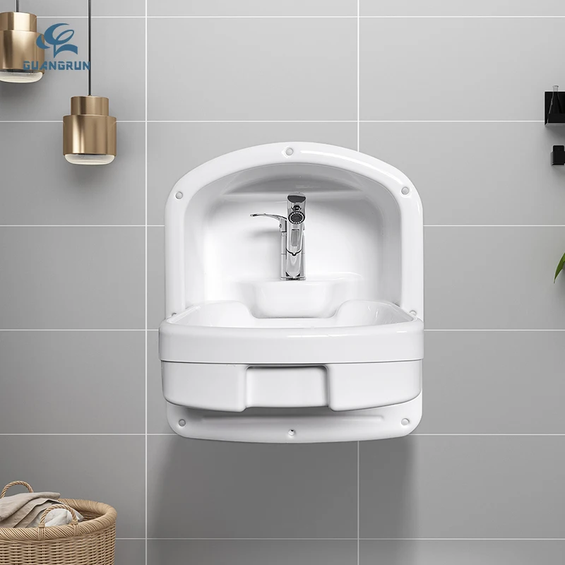 

White Acrylic Built-in Foldable 5mm Thick Lightweight 464*546.7*153mm Modern Bathroom Sink for RV Caravan Camper Trailer Car