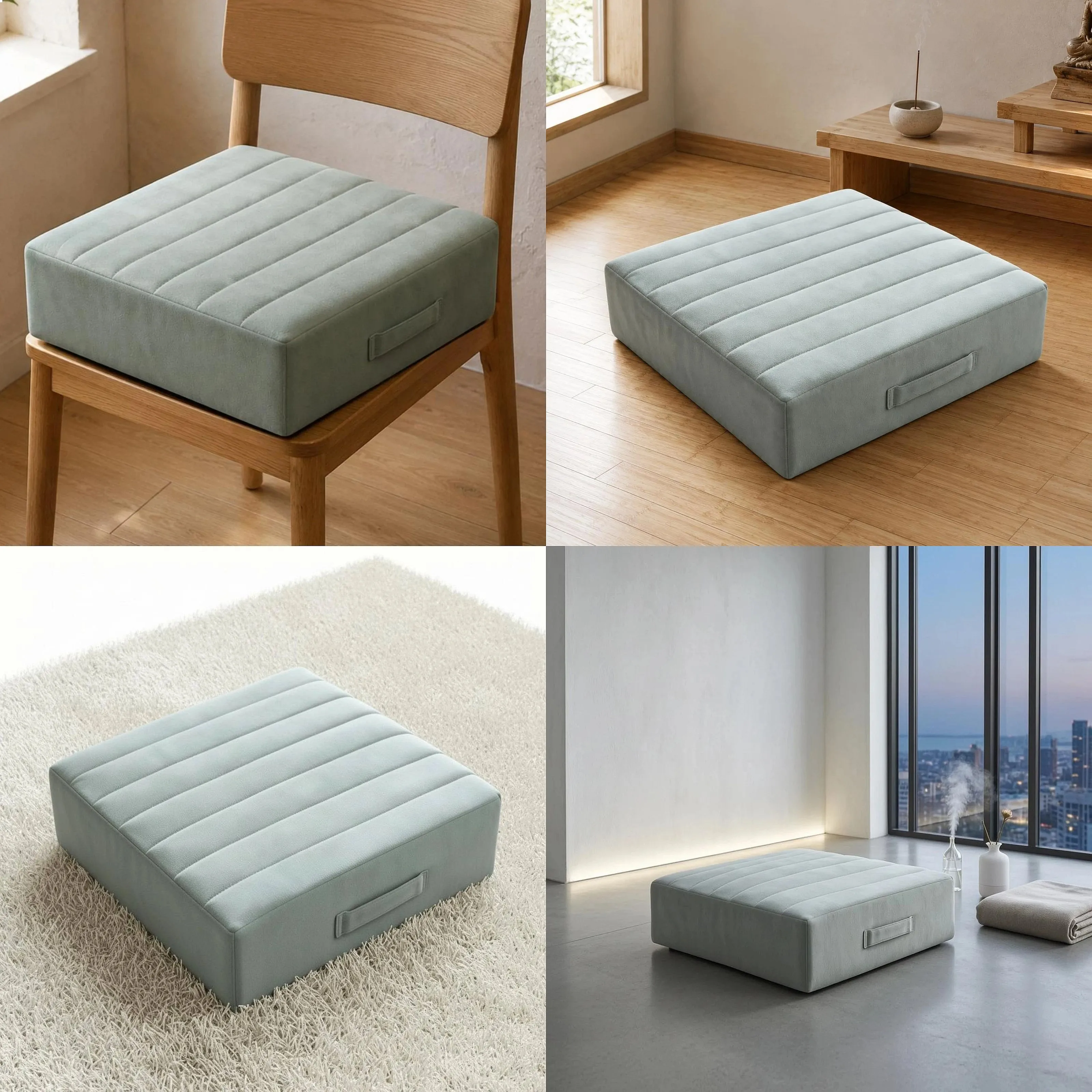 Square Cushion Mat Soft Quilted Seat Cushion Floor Pad Stitched Edges Home Seating Light Gray for Stretching Exercises